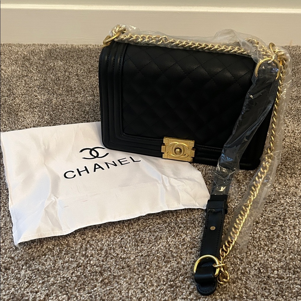 Inspired  C.C Black and Gold Quilted Bag